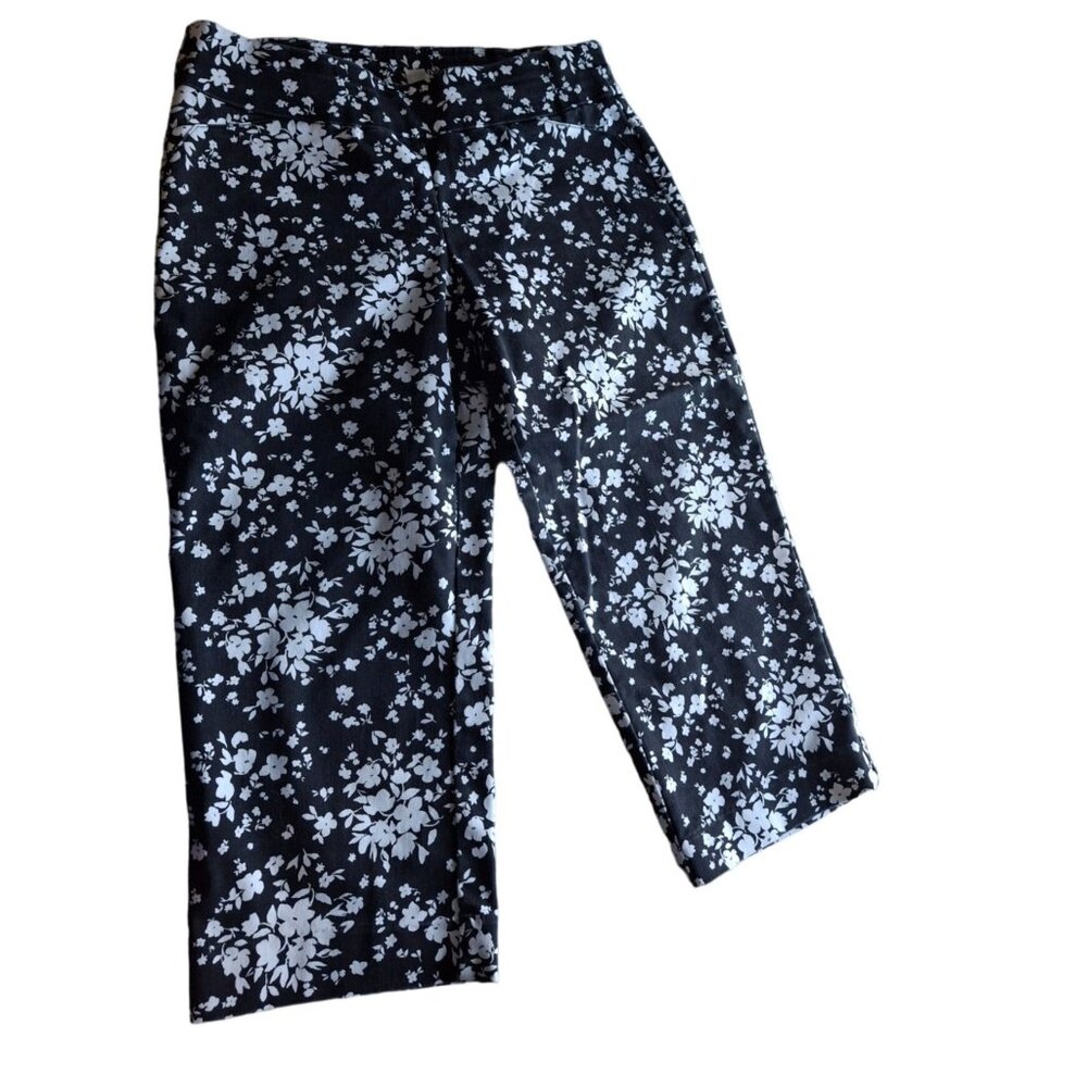 Croft & Barrow Floral Print Capri Pants Womens Size 6 Regular Black & White
